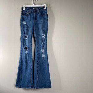 Levi's 725 Flare Denim Jeans Women's 25 Mid Rise Blue Distressed Casual Y2K